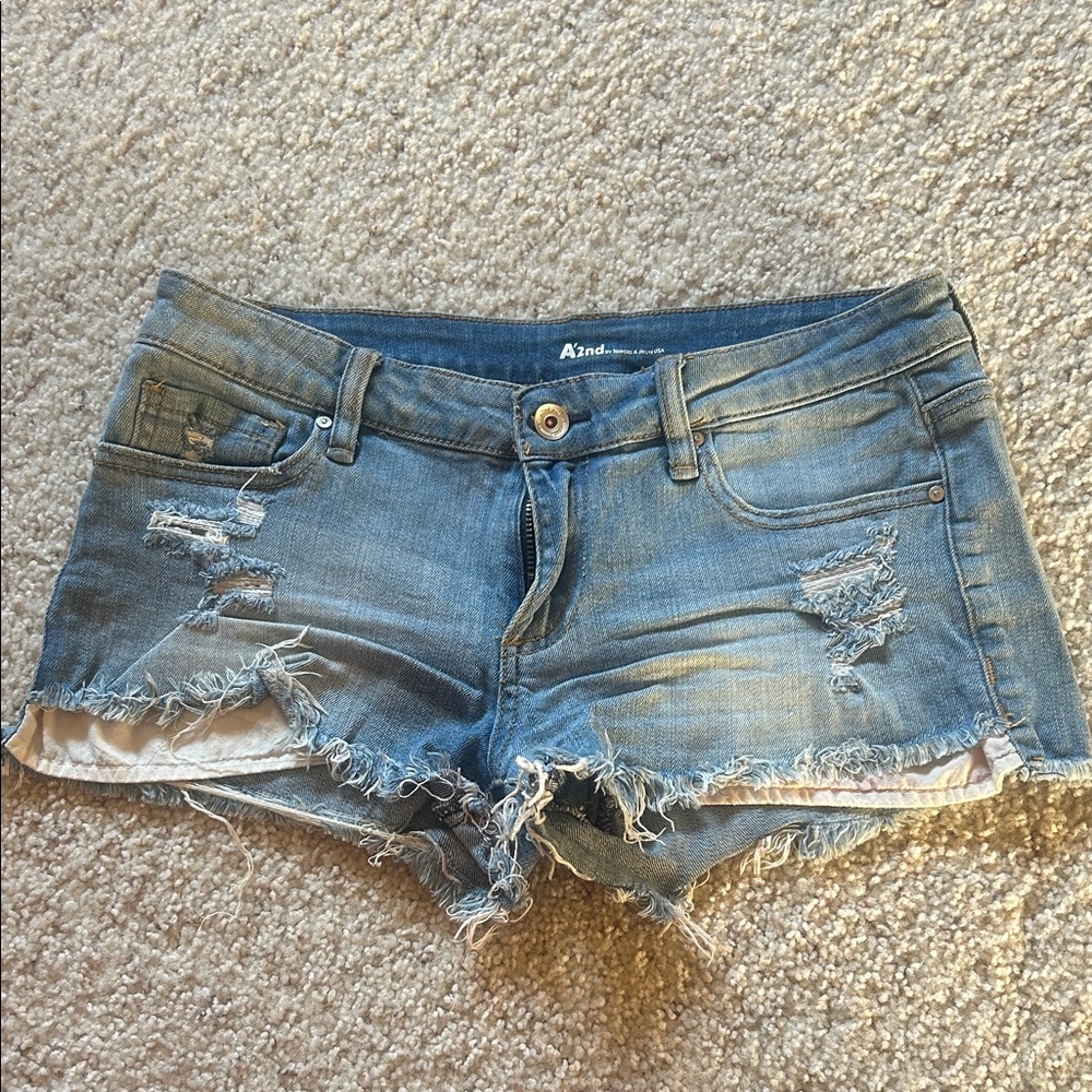 Distressed jean shorts